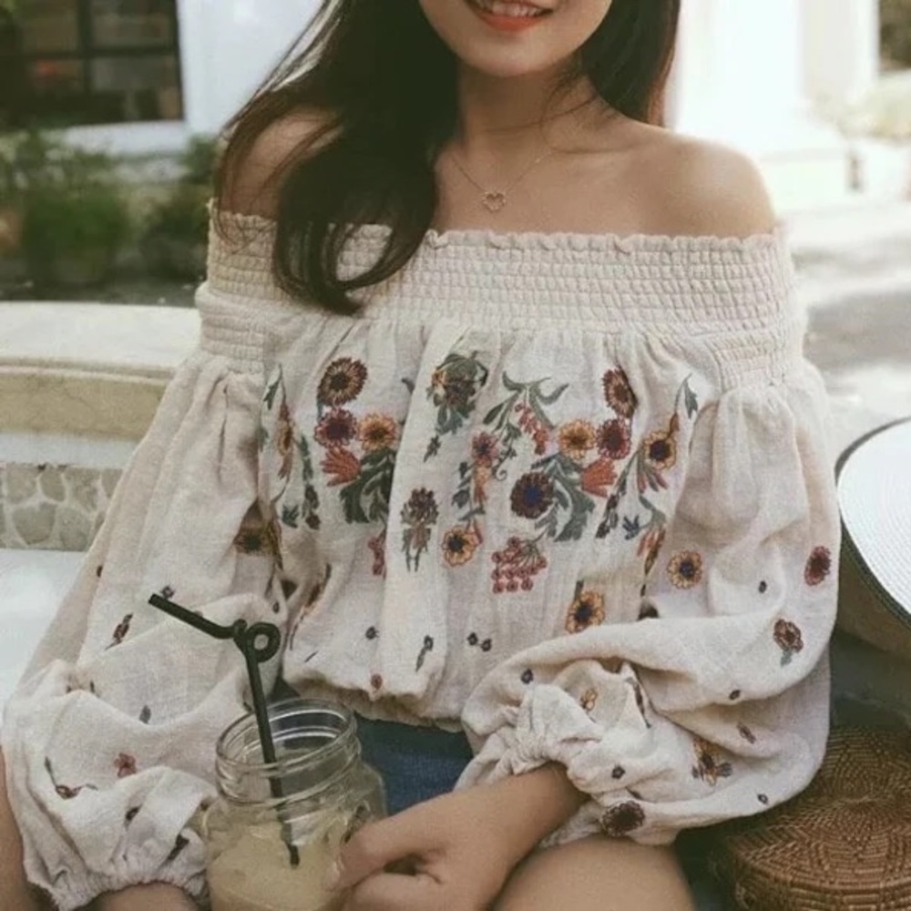 Free People Embroidered Off the Shoulder